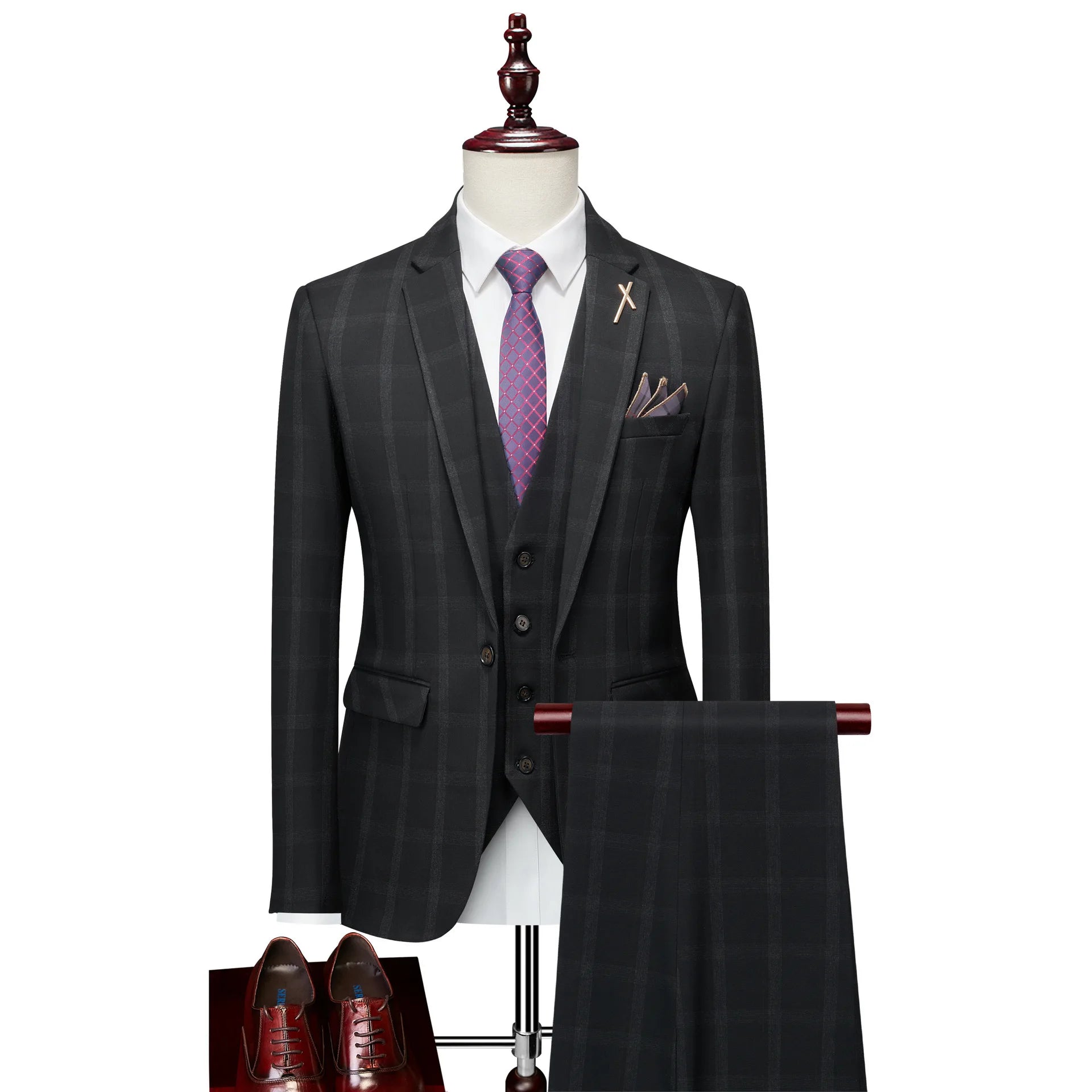 2023 Men's Casual Business and Wedding Blazer Coat Breathable Waterproof Plus Size Suit with Vest and Pants