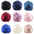 Wholesale Silky Twist Knot Beanie Satin Lined Bonnet Headwrap Solid Color Head Stretch Turban Hat