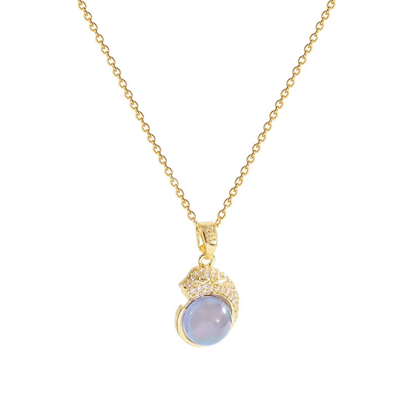 Factory Price Gold Plated Micro Paved Diamond Opal Necklace Delicate Copper Chain Natural Stone Pendant Necklace Women