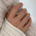 Wholesale Custom Stainless Steel Women Band Finger Ring Jewelry 18K Gold Plated Open Resizable Jesus Cross Ring Gold