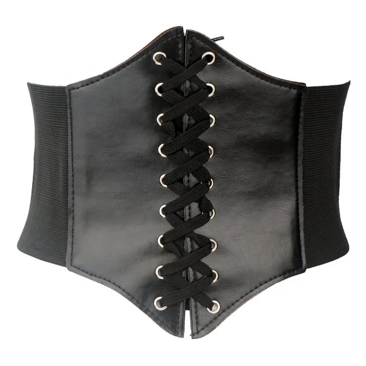 Ladies' Fashion Leather Belt Retro Western Luxury Stretch PU Wide Elastic Waist Seal for Dress Decoration Girls' Accessory