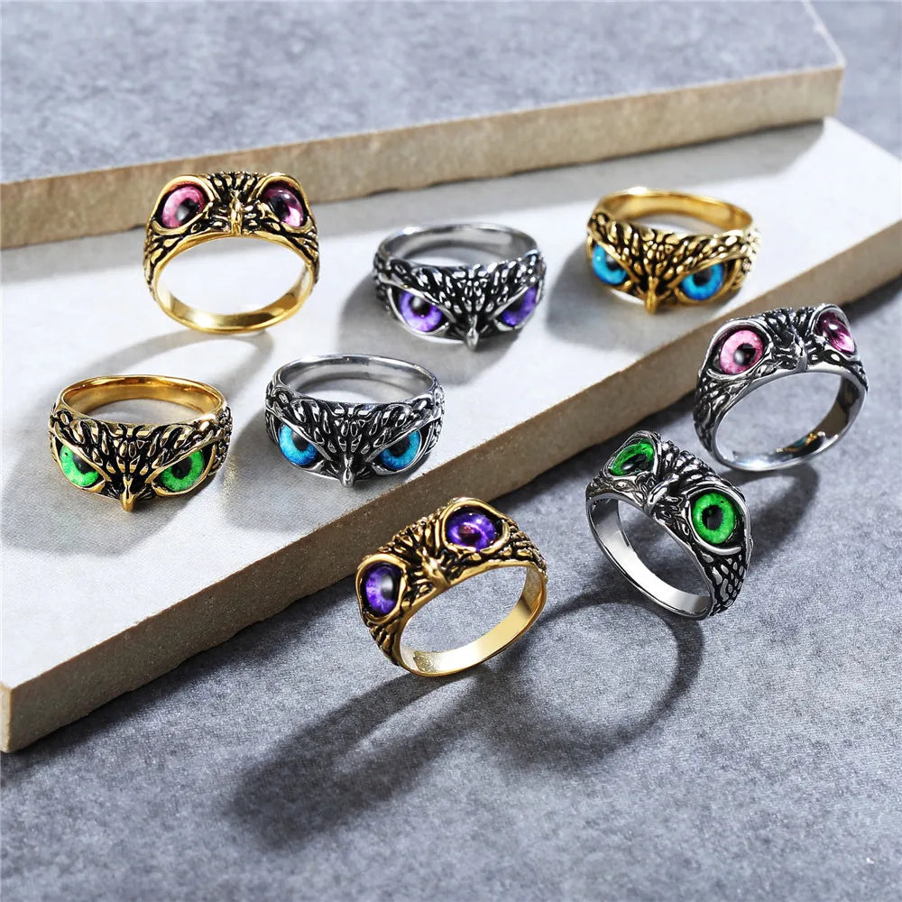 Vintage Cute Animal Ring Multi Color Owl Rings Stainless Steel Ring for Men & Women