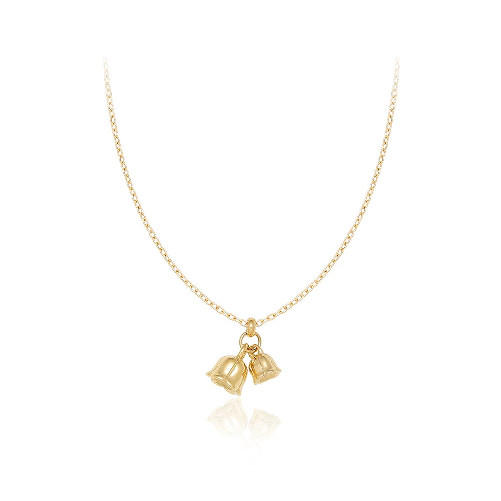 Moge Jewelry Girls Stainless Steel Plating 18K Gold Lily Bells Flowers Beautiful Plants Bell Necklace for Christmas Gift