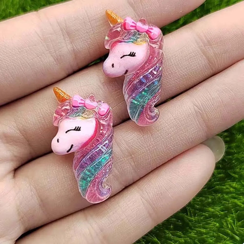 Bling Shiny Unicorn Flat Back Resin Figurines Clear Horse Candy Animal Jewelry Beads Phone Case Decoration