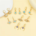 14K Gold Enamel Evil Eye Vintage Pearl Sun Moon Micropaved Zircon Statement Huggie Hoop Earrings Jewelry