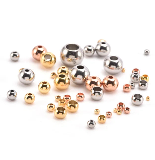 3mm 4mm 5mm 6mm 8mm Stainless Steel Round Spacer Loose Beads Red Gold Plated Small Hole Spacer Smooth Beads Finding ForJewelry