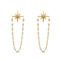 Chris April Fashion Jewelry in Stock 316L Stainless Steel PVD Gold Plated Chain Linked Zircon Star Stud Earrings
