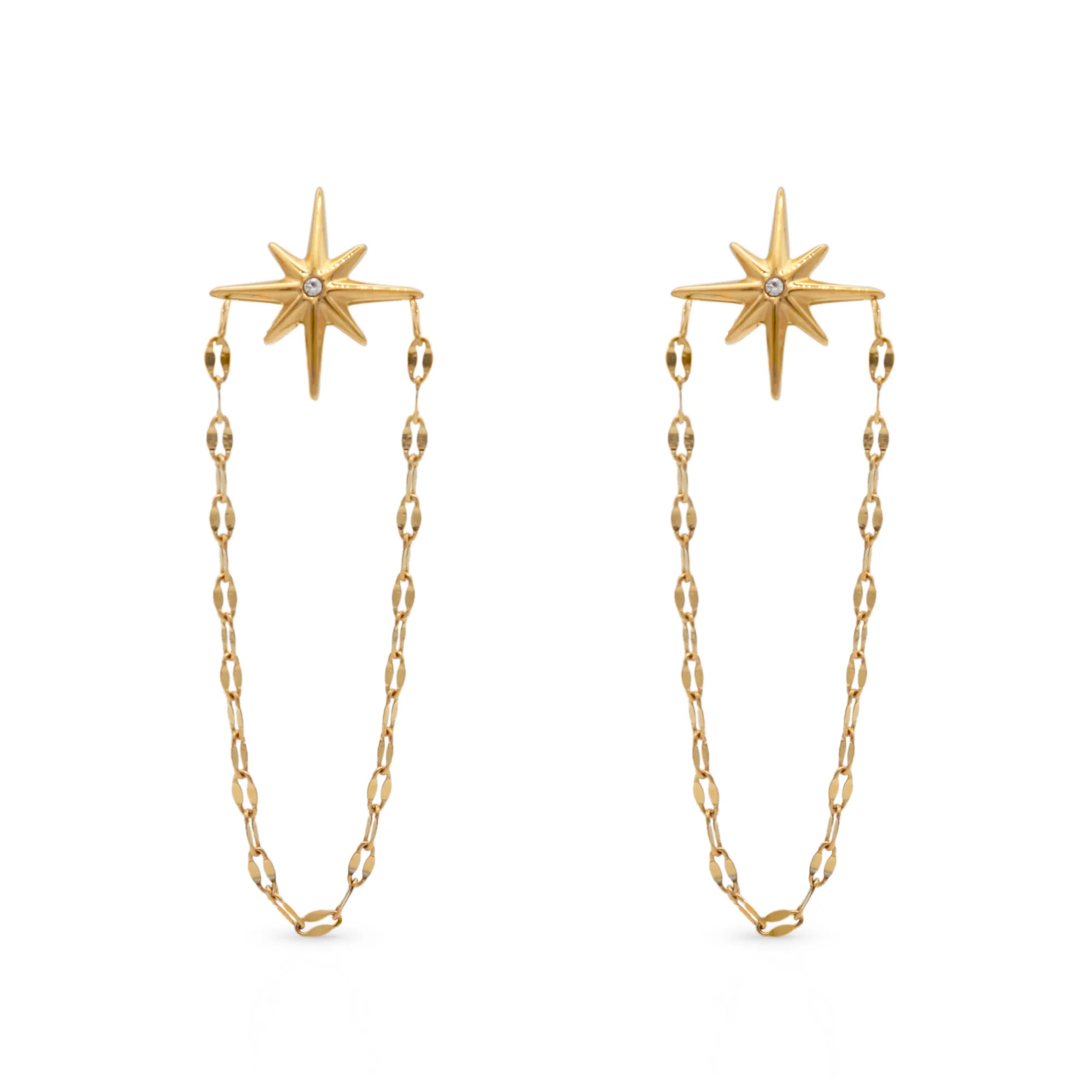 Chris April Fashion Jewelry in Stock 316L Stainless Steel PVD Gold Plated Chain Linked Zircon Star Stud Earrings