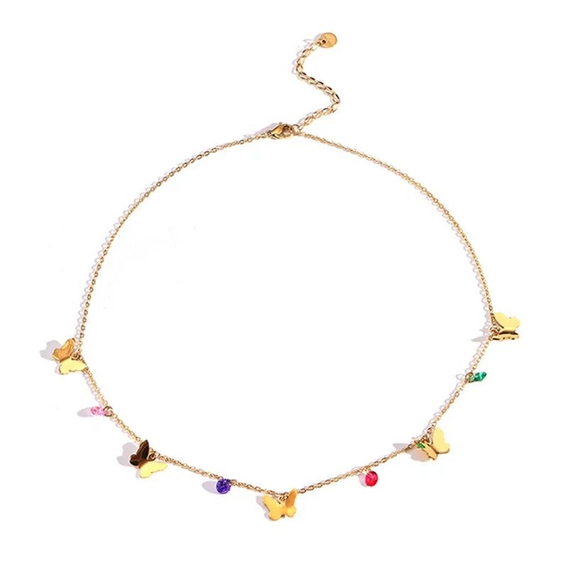Elegant Butterfly Necklace Female Niche Design Stainless Steel 18k Gold Plated With Multiple Colors Cubic Zircon Stones