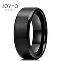 8mm Stainless Steel Ring Black Plated Matte Finish & Polished Beveled Edge Rings for Men