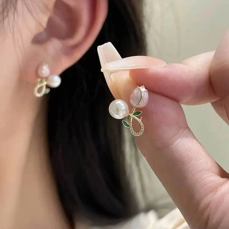 S925 Needle French Flower Earring Manguito De Oreja Vintage Colorful Tulip Pearl Stud Earrings