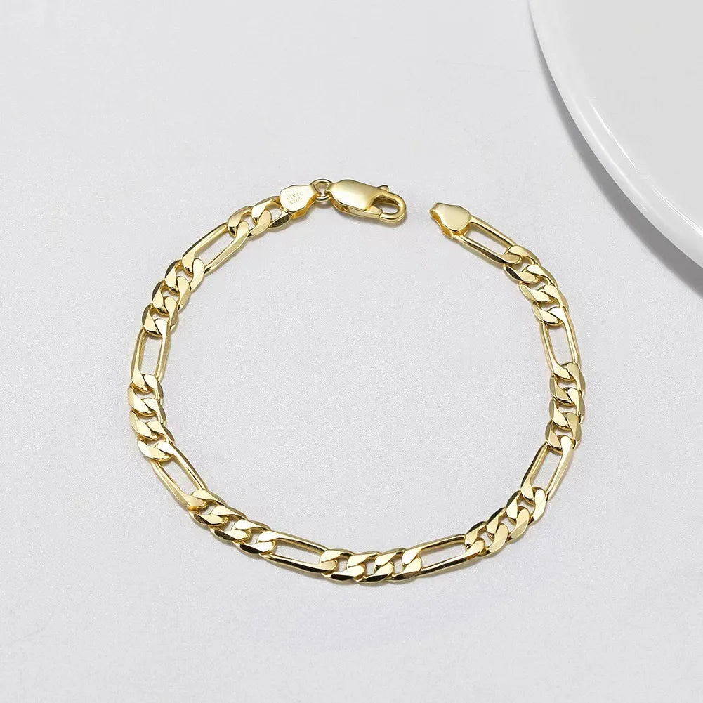 JOYFFO 18K Gold Over 925 Sterling Silver Figaro Chain Bracelet Trendy Vintage Style for Women and Men for Parties