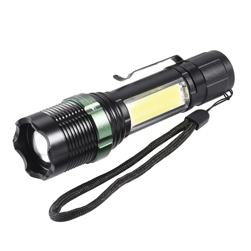 Outdoor Aluminum Alloy Flashlight T6 with COB Side Light USB Rechargeable Household Rotating Zoom Multifunction Flashlight