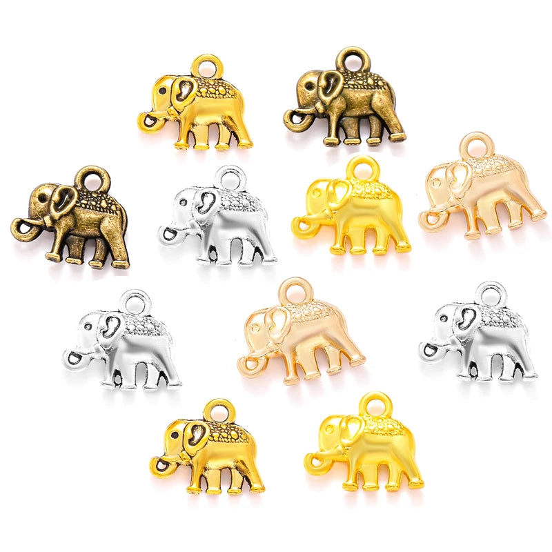 5 Colors Elephant Charms Antique Pendants for Jewelry Making Necklace Bracelet Accessories Findings 12*14mm D9266