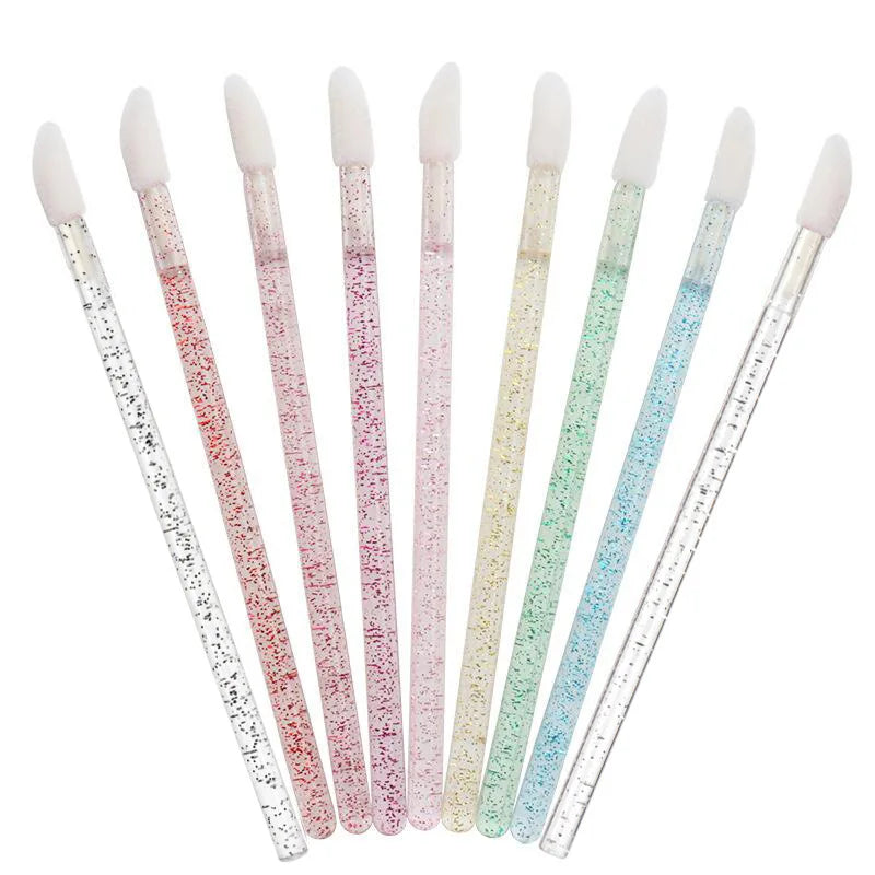 50pcs/bag Crystal Glitter Handle Lipstick Makeup Brush Disposable Lip Gloss Wand Applicator