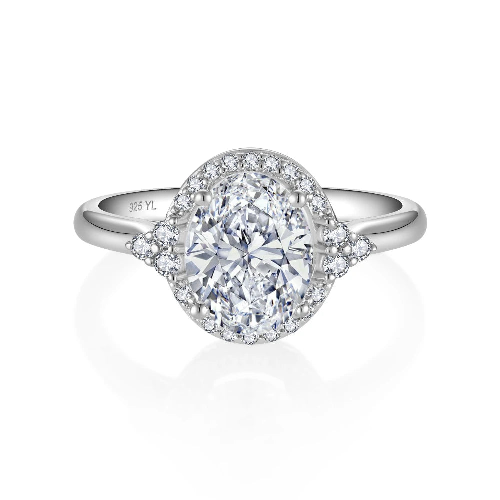 3CT Moissanite Women's Engagement Ring 925 Sterling Silver Rhodium Plated Halo Setting Ring Round Cut Moissanite Wedding Ring