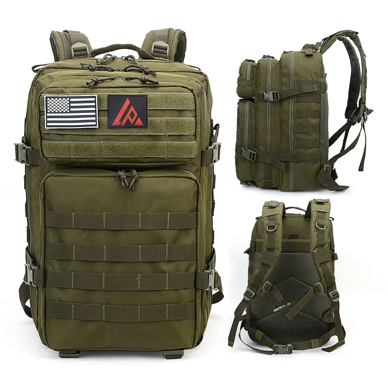 Large Capacity 45L Outdoor Hiking Backpack New Design Durable Tactical Bag Waterproof Oxford Fabric Zipper Polyester Fashion