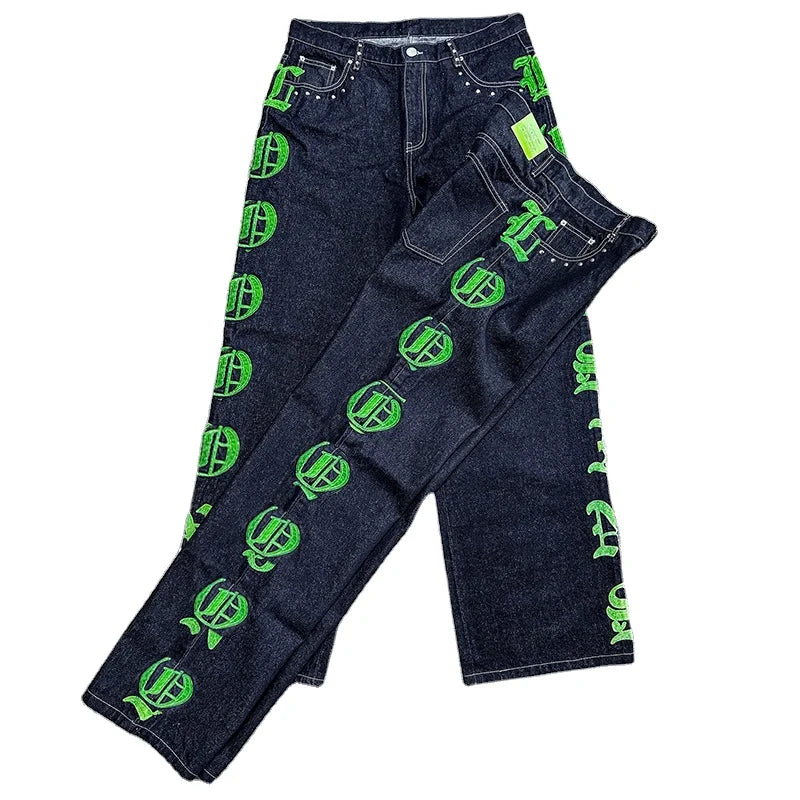 YSJY Manufacturer Custom Heavy Cotton Stretch Hip Hop Streetwear Embroidery Denim Trousers Stacked Jeans Pants for Men
