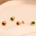Chris April 316L Stainless Steel PVD Plated Ruby Emerald Oval Stud Earring
