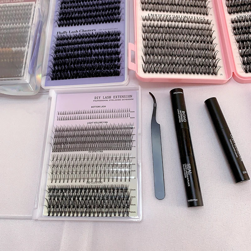 New Design c d Curl Pre Cut Segment Eyelashes Extension Kit Soft Handmade Individual Diy Cluster Fans Lashes Kit