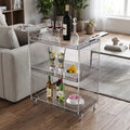 Customized Modern Design Clear Acrylic 2-Shelf Rolling Bar Cart Square Lucite Trolley for Dining Living Room Hotel Kitchen Use