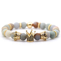 Microscope Beads Men Bracelet Natural 8 mm lava Howlite Tiger Eye Stone Crown Bracelet ST141