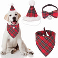 Dog Christmas Bandana Outfit Hat Bow Tie Set Classic Plaid Scarf Triangle Bibs Eco-Friendly Summer Small Medium Large Dogs