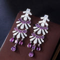 Luxury Royal Purple Cubic Zirconia Crystal Long Dangle Drop Tassel Women Engagement Chandelier Earring for Brides Wedding Party