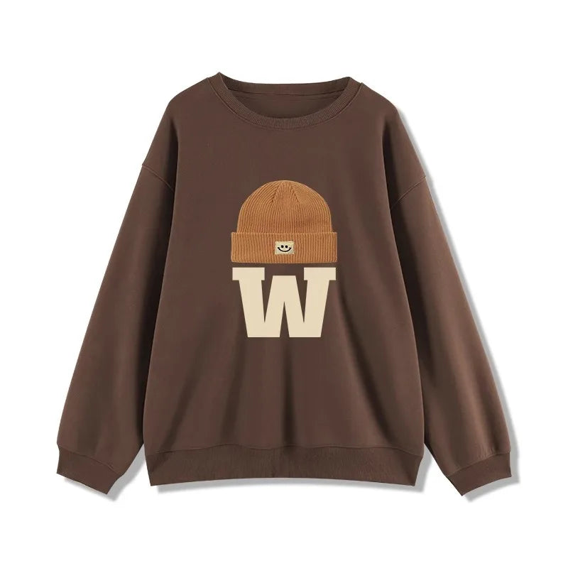 Spring New Women's Sweatshirt Letter Velvet Versatile Crew Neck Pullover for Students Casual Sweatshirt