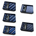 Classic Business Mens Tie Sets Gift Box Blue Striped Luxury Business Necktie Handkerchief With Cufflinks for Male Wholesale