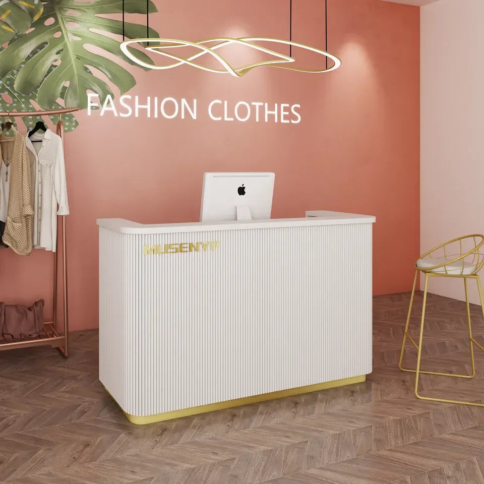Luxury Cheap High-end Salon Equipment with Led and Stripe  New Reception Desk for Beauty Salon Barber Shop Front Desk for Salon