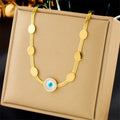 New Wholesale New Fashion Non Tarnish 18k Pvd Gold Plated Stainless Steel Snake Chain Blue Devil Eye Necklace Women