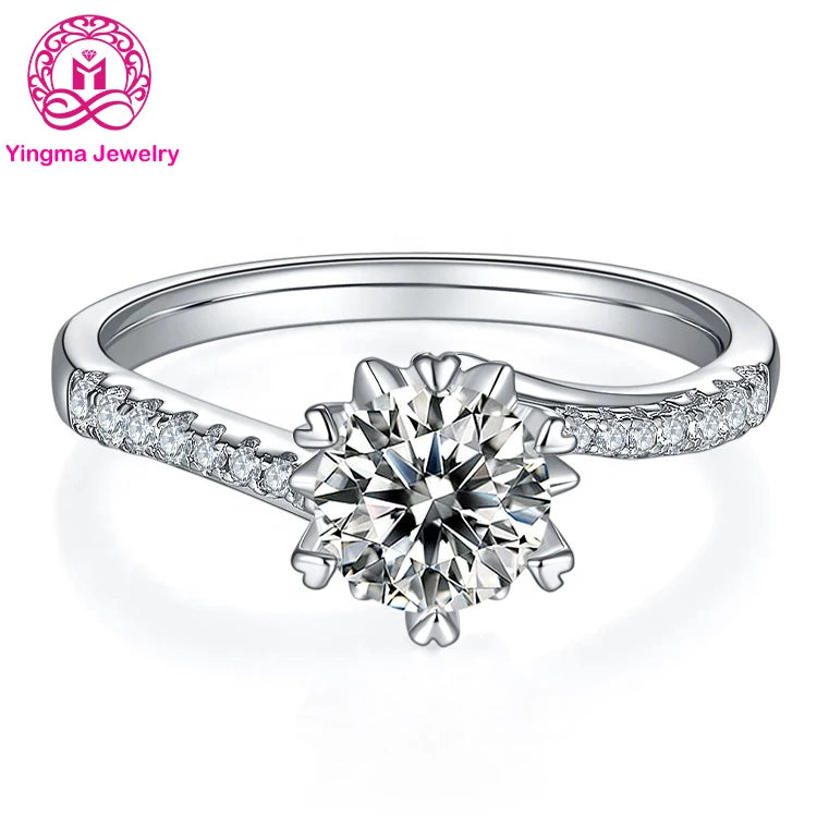 Fashion Women Ring 1carat Wedding  Engagement Moissanite Diamond 925 Silver Rings