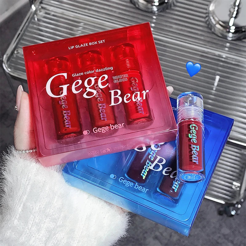 Wholesale Private Label  Glossy Gloss lip Tint set box Three Tone Mixed lip Gloss Tube Customizable