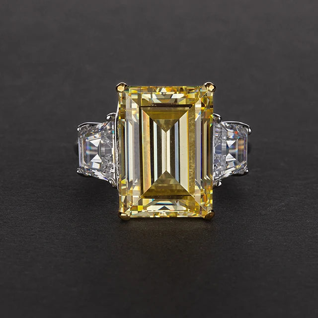 925 Sterling Silver Rhodium Plated Classic Wedding Engagement Gift Party Emerald Cut Rectangular Zircon 10*14 Eternity Band Ring