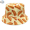 Hot Dog Burger Pattern Fisherman's Hat Double Sided Basin Hat Outdoor Sunscreen Sun Sunshade Hat