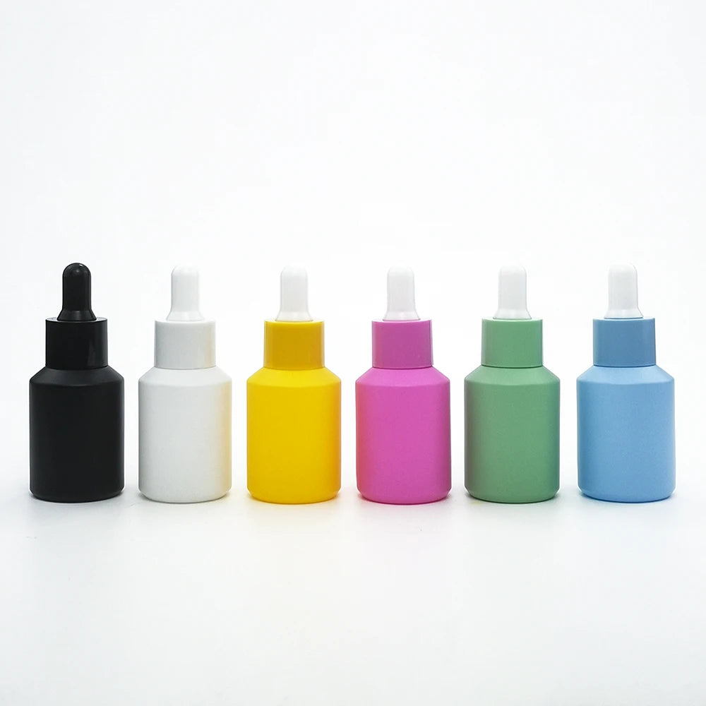 Luxury Custom 30ml Matte Black White pink Green Blue Yellow Glass Dropper Bottle 30ml with Colorful Dropper