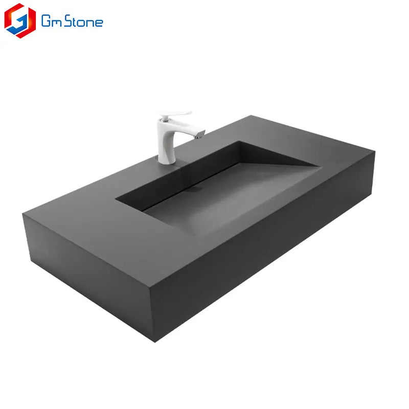 Wholesale Customizable Modern Design Solid Surface White Wall Hung Hand Basin Sink Single Hole Faucet Mount for Modern Bathrooms