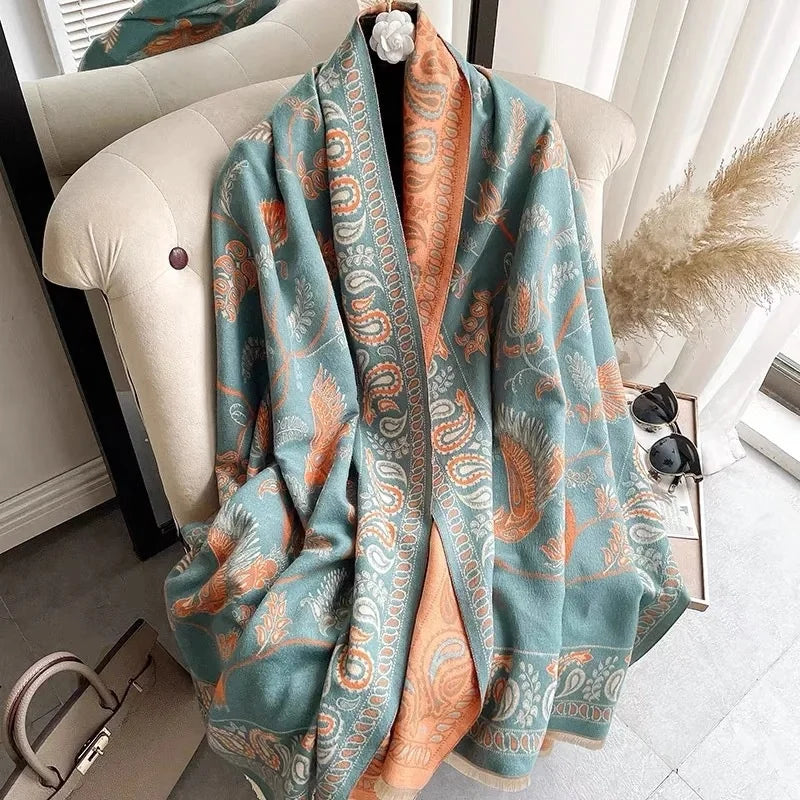 Winter Lady's Winter Warm Soft Flower Pattern Cashmere Shawl Scarf