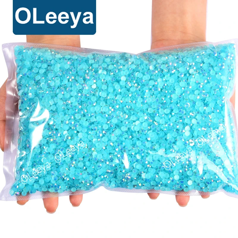 Oleeya Bulk Packing Resin Stone Crystals SS6-SS30 Blue Colors TRN Jelly Silver Bottom Flatback AB Colors Rhinestones for Garment