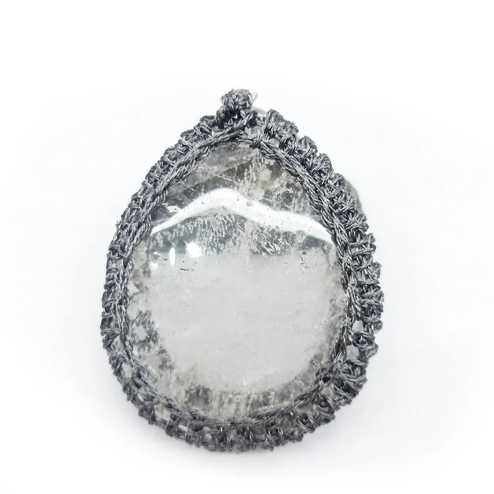 HZ Clear Quartz Hot Selling Teardrop Pendant Chain Hand-made Ethnic Large Pendant Natural jasper Necklace Jewelry