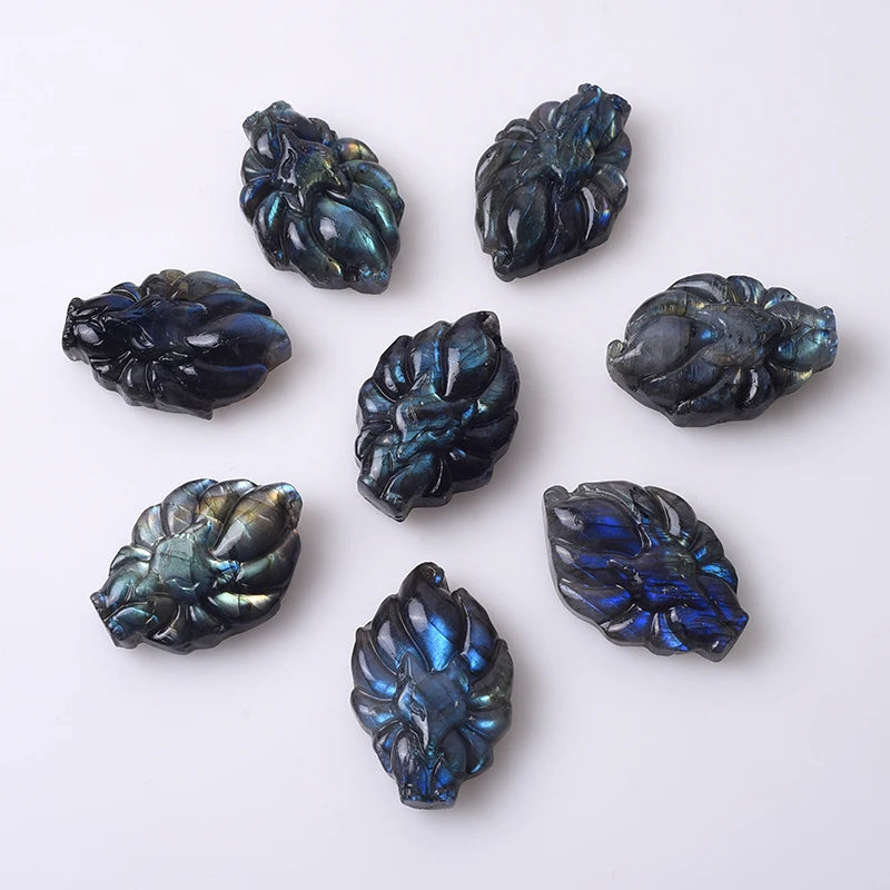 Wholesale Natural Labradorite Nine-tailed Fox Carvings Shinny Labradorite Pendant for Gift