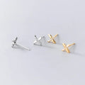 Chic Minimalist 925 Sterling Silver Cross Ear Bone Perforated Stud Earrings Gold Zircon Ladies' Everyday Fashion Jewelry