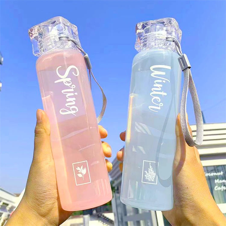 420ml Factory Price Hot Products Custom Color Top Quality Print Outdoor Glass Water Milk Tea Bottle With Cover and Rope