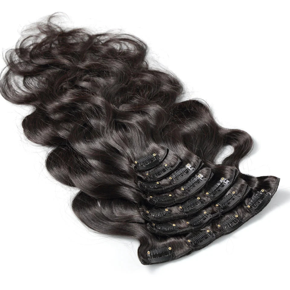 Raw Body Wave Clip in Hair Extensions 100% Human Hair Natural Color Wave Wholesale Hair Vendor