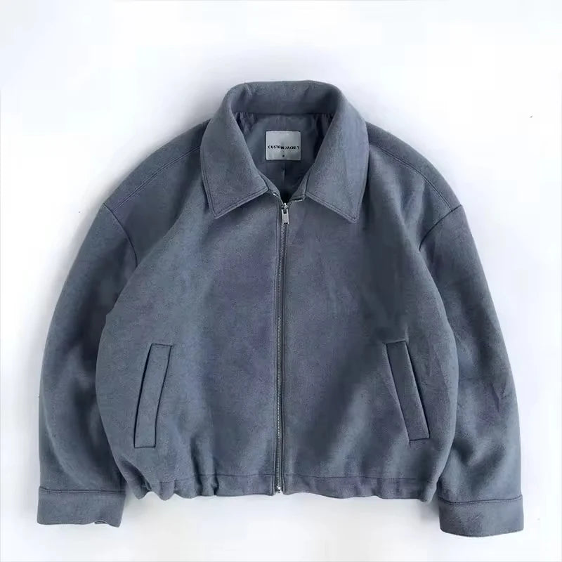 OEM Custom Men's Vintage High Quality Metal Zipper Canvas Filled Cotton Men Work Jacket Streetwear Boxy Cropped Jacket for Men