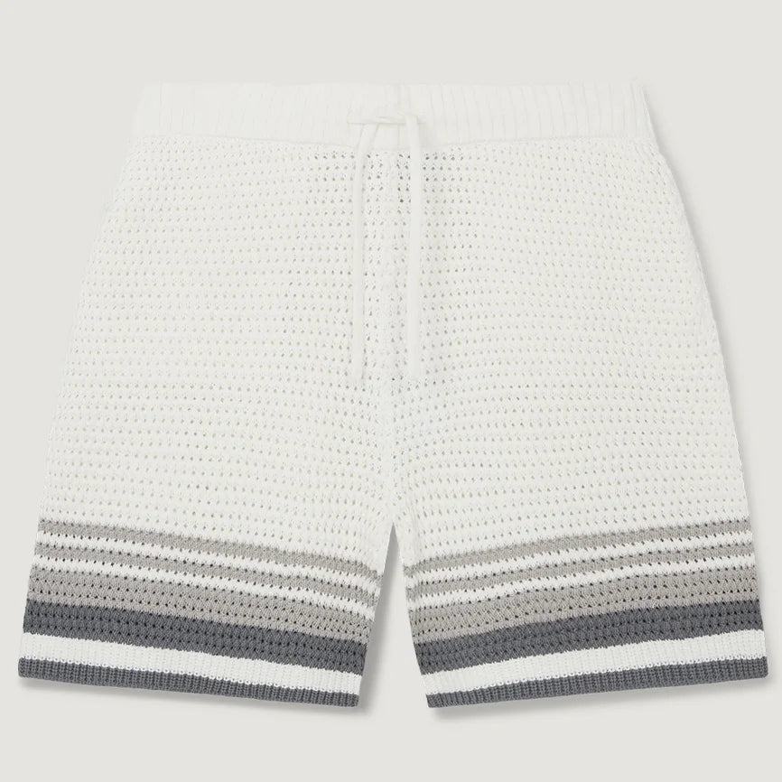 Custom Design Logo Basketball FootBall Summer Beach Striped Hollow Out Knitted Cotton Mesh  Men Tennis Crochet Shorts
