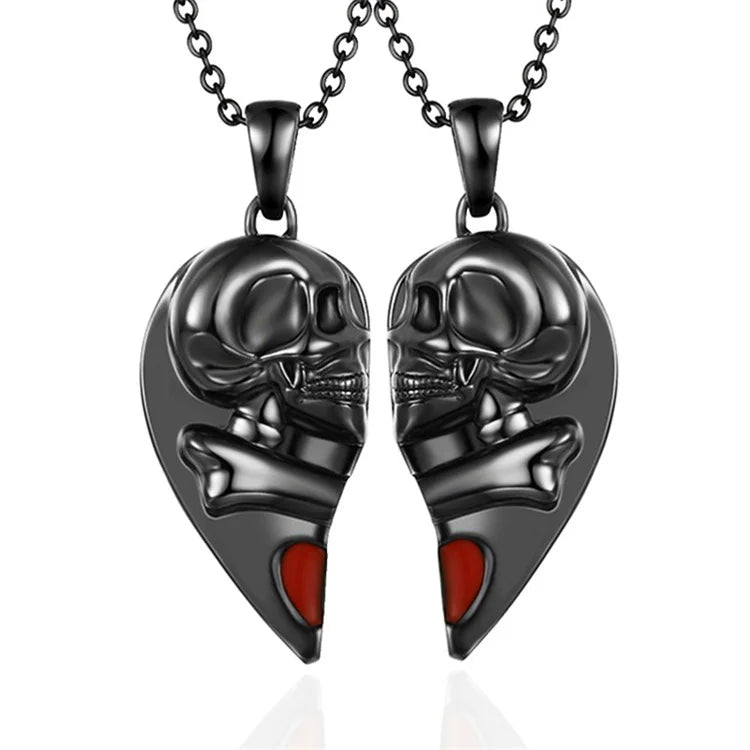 Punk Jewelry Couple Necklace Stainless Steel Link Heart Pendant Magnetic Necklace