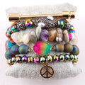 5pc Women Bohemian Jewelry Valentine Open Smile Druzy Bracelet Set  Metal Screw Bar Star Cuff Bangle Cactus  Stack Bracelet Sets
