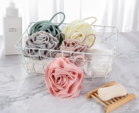 Low Price Factory Wholesale Rose Shape Multi Color Optional Flower Shape Shower Loofah Puff Mesh Exfoliate Bath Sponge